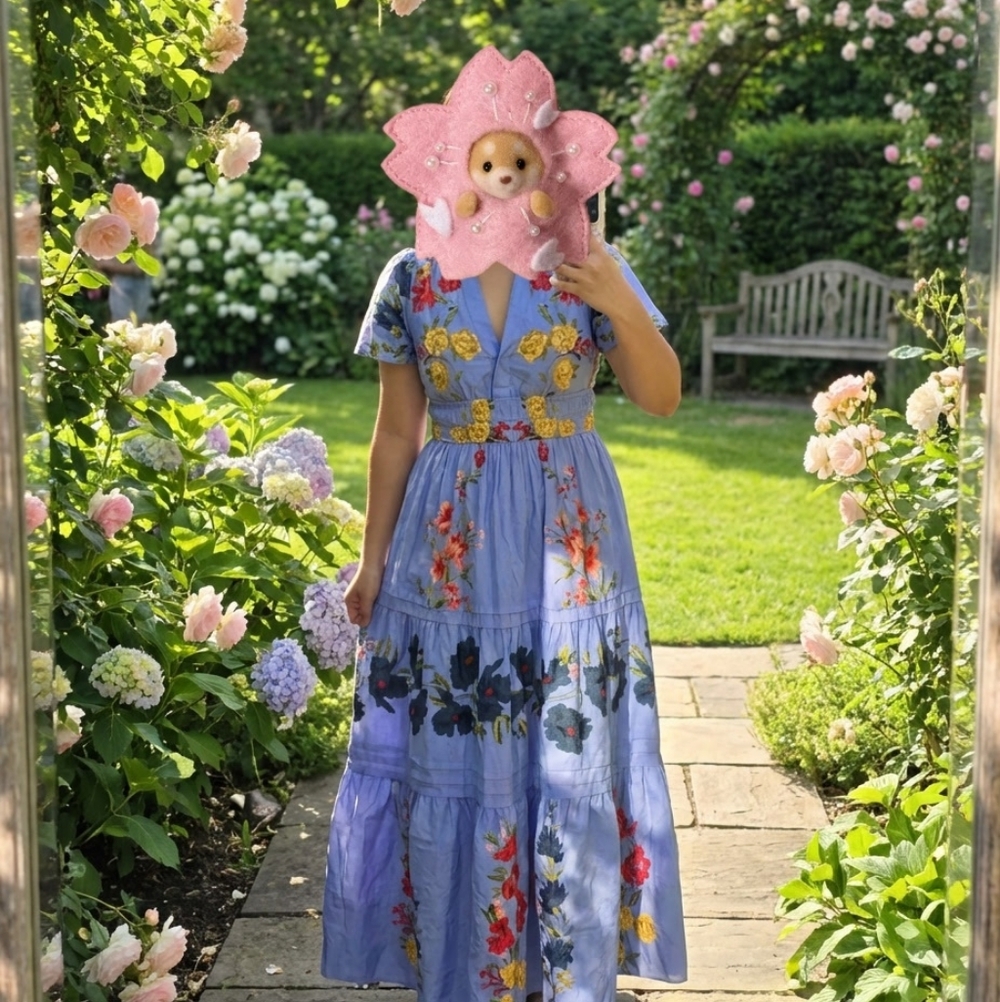 Anthropologie The Somerset Maxi Dress Tiered Smocked Pockets Violet Combo